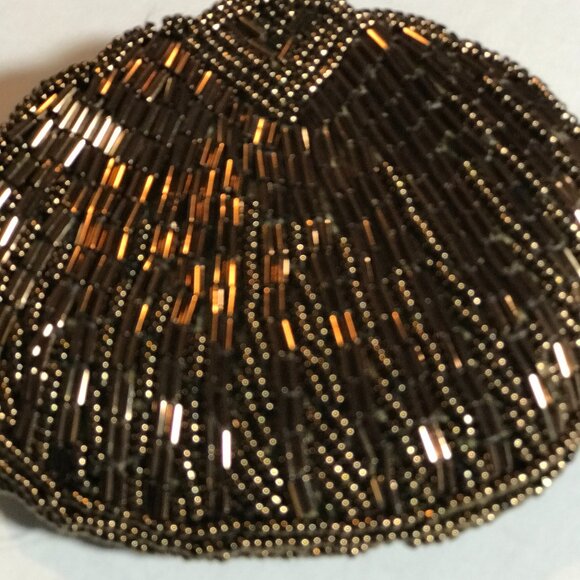 Vintage Copper Bronze Brown Beaded Bag / Small Zip Clutch - Picture 6 of 16